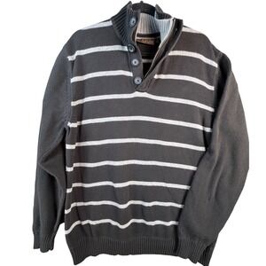 Sebastian Cooper Mens XL Black Gray Striped 1/4 Zip Button Mock Neck Sweater